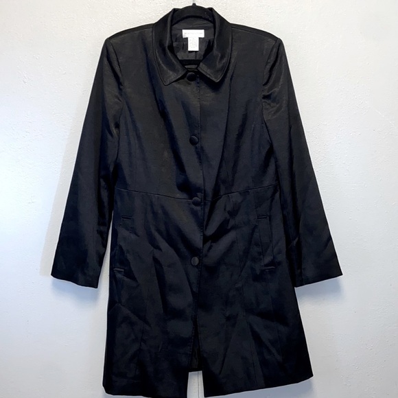 Worthington Size 12 Classic Black Belted Longline Outerwear Trenchcoat 4953 - Picture 1 of 11